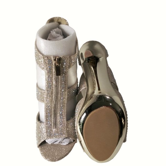 Gold Rhinestone Pumps Size 9M, Rhinestone Sparkle Open Toe Heels, Peep Toe Heels - Picture 8 of 13